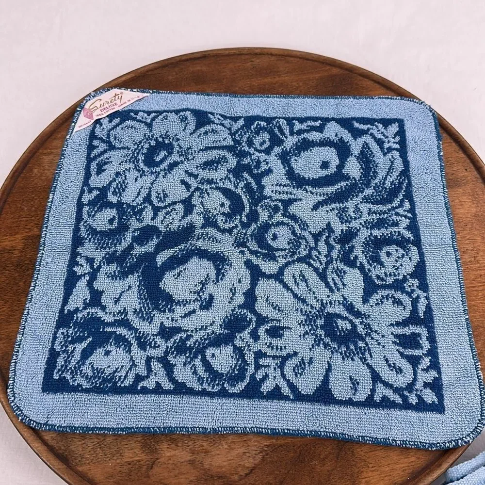 Surety Deluxe Towel Set Vintage Cotton USA Bath Towel Washcloth Blue Floral